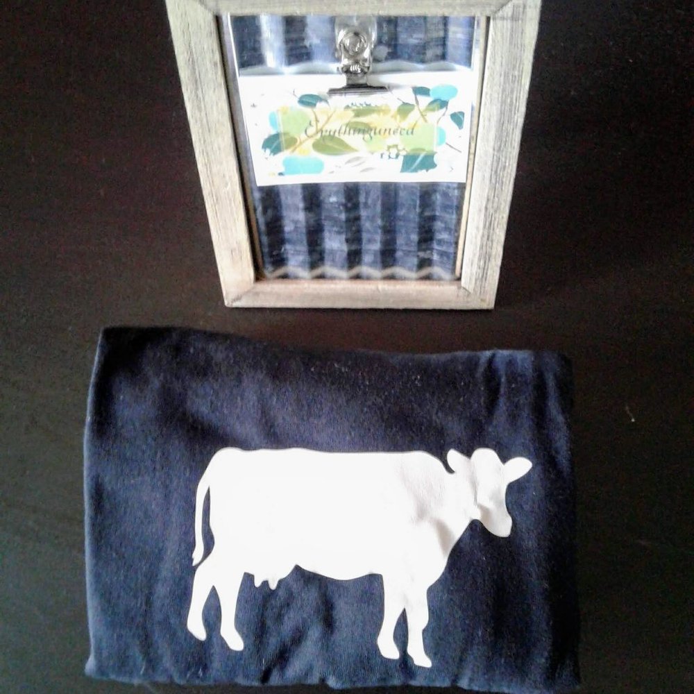 Handmade Black T-Shirt with Farm Cow Vinyl Graphic